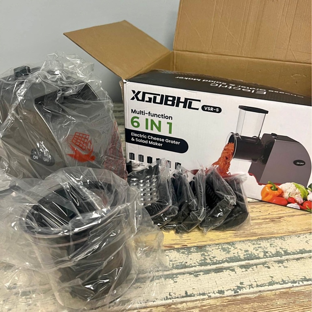 XJGBHC 6-in-1 Electric Cheese Grater & Salad Maker - Black